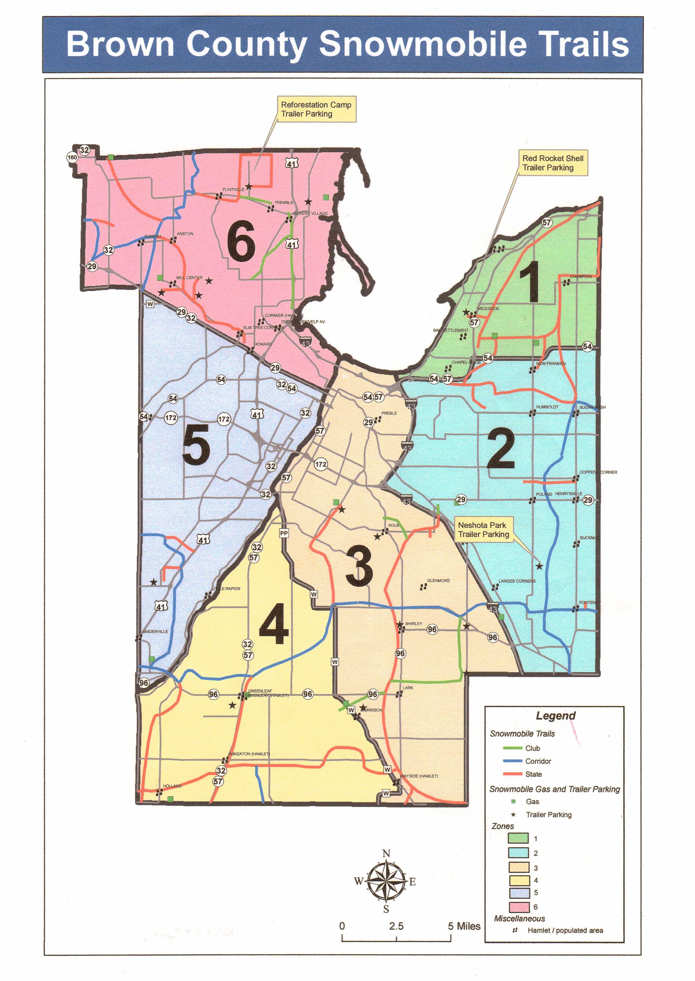 Brown County Wi Map Brown County Snowmobile Trail Zones -